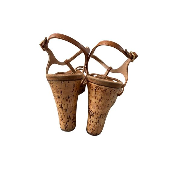 SALVATORE FERRAGAMO Tan Leather Cork Wedges Size 10 - Picture 2 of 13
